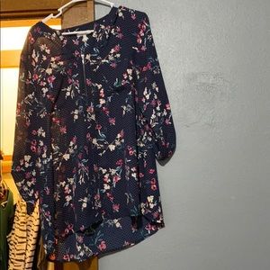 Navy blue floral sheer blouse